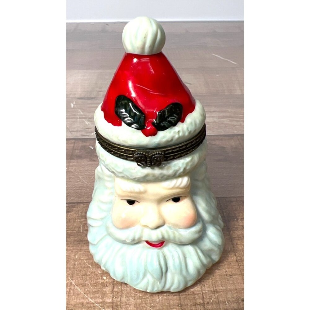Vintage Santa Claus Porcelain Trinket Box With Candle